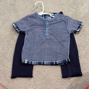 Kids Blue Gingham Reversible Henley Shirt and Navy Pants Set